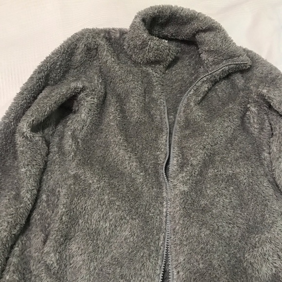 Grey Fuzzy Zipper up Sweater - Picture 2 of 9